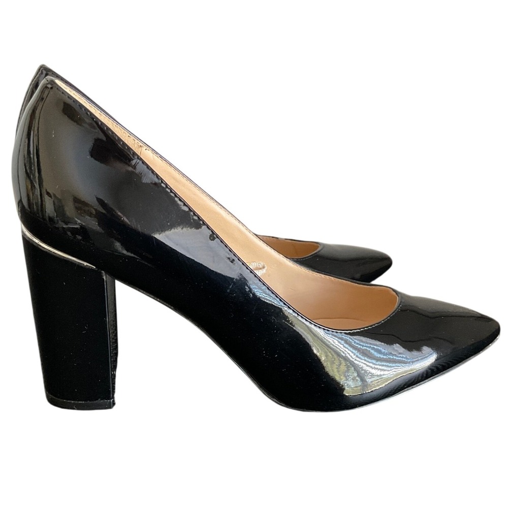 Marc Fisher Vividly Black Patent Pointed Toe Block Heel Pumps Womens 8M